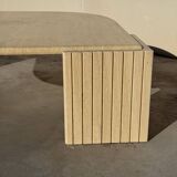 Large designer coffee table in travertine, eye shape, Roche Bobois edition from the 80s