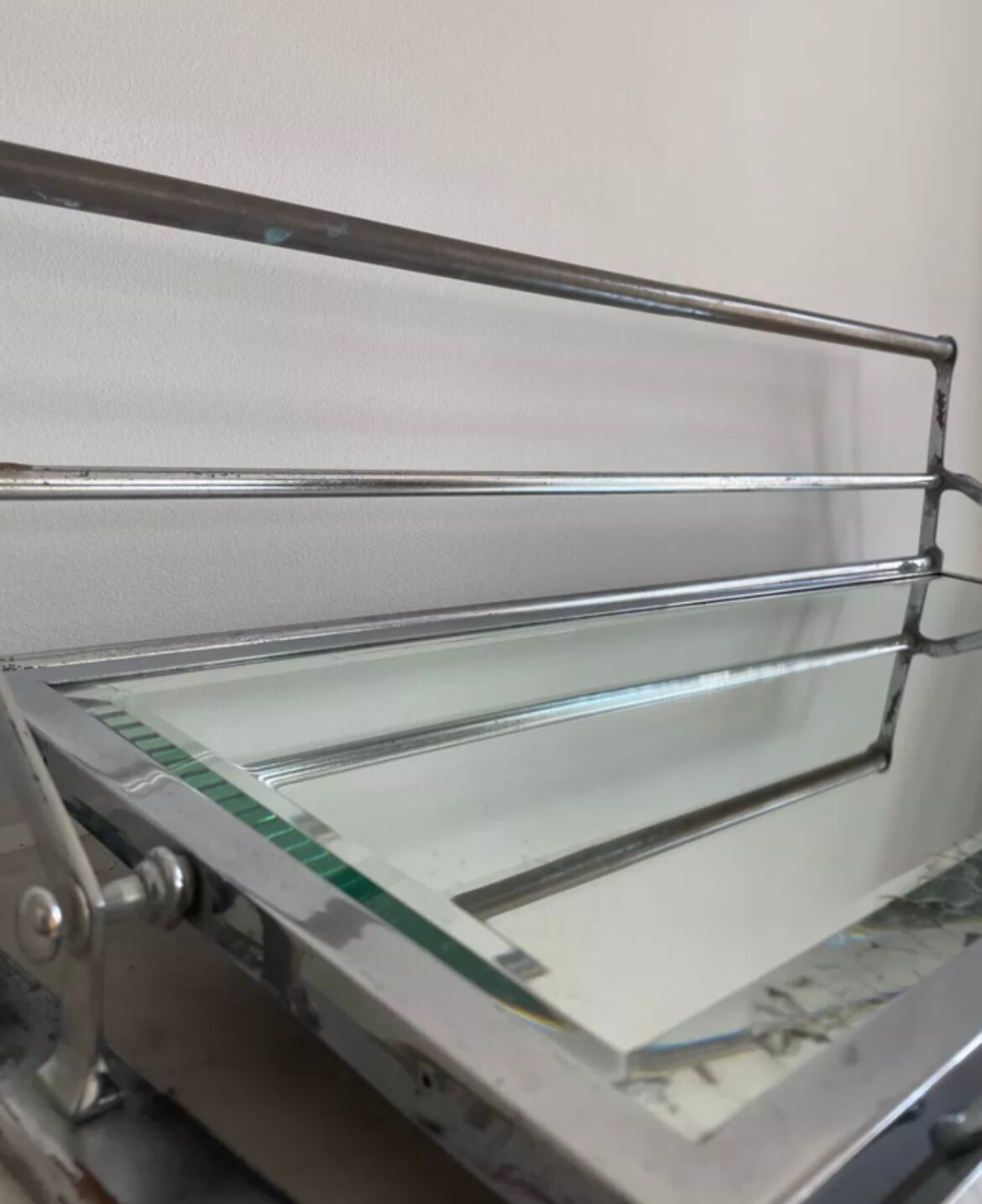 Vintage coat rack, beveled mirror and chrome, art deco