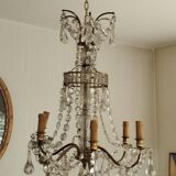 Lustre 6 feux à pampilles Louis XVI en cristal,  XVIIIème