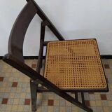 Set of 4 vintage 1970s folding chairs in wood and caning