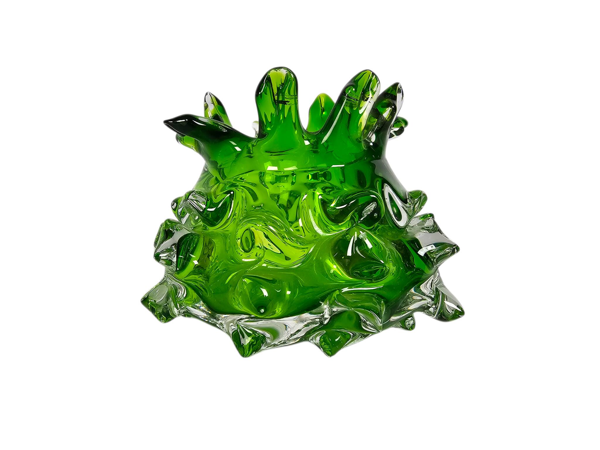 Vase à boutons en verre transparent et vert par Jan Beranek, République tchèque
