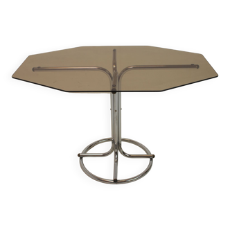 Table à manger en chrome et verre du milieu du siècle Tchécoslovaquie années 1970