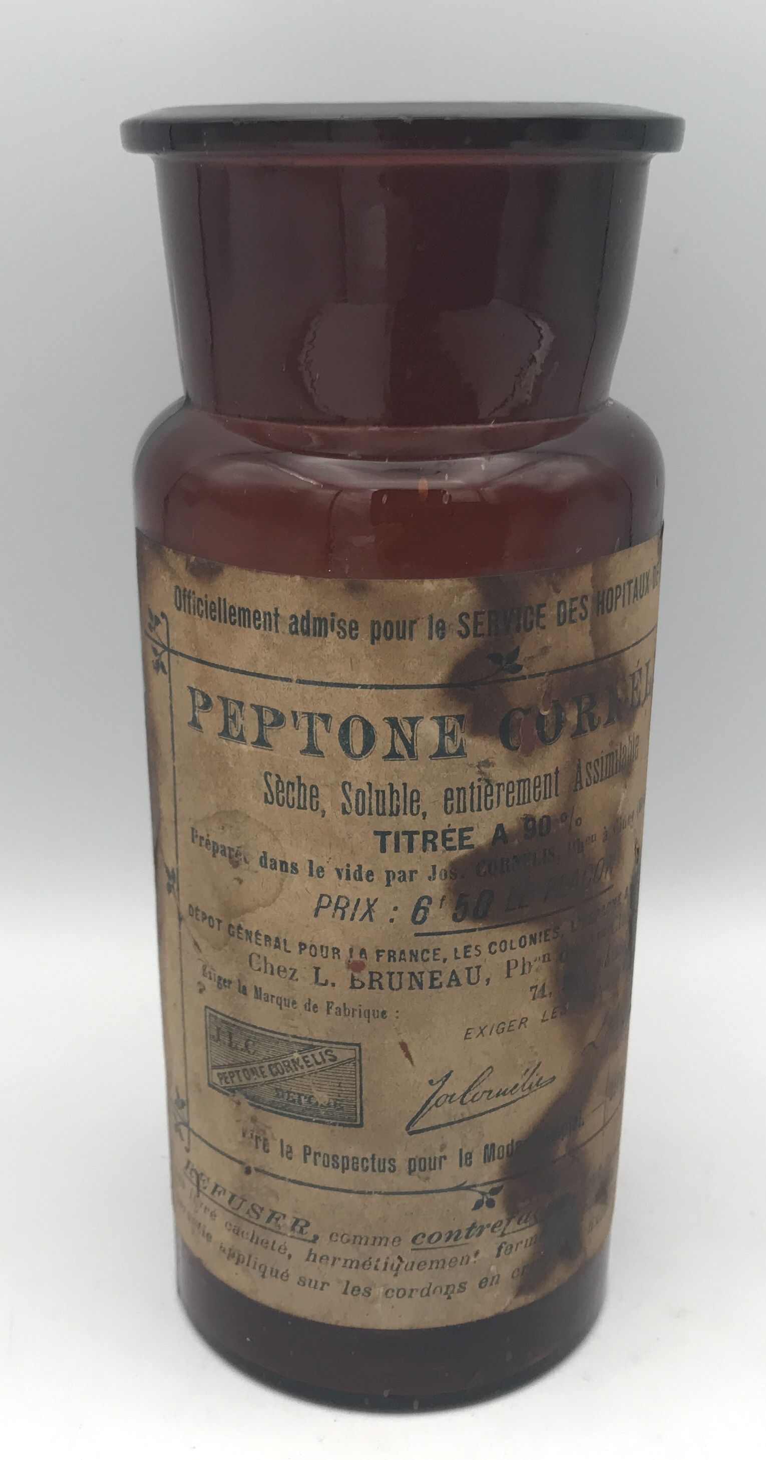 Jar old pot of pharmacy of hospitals in brown glass "peptone cornelis"