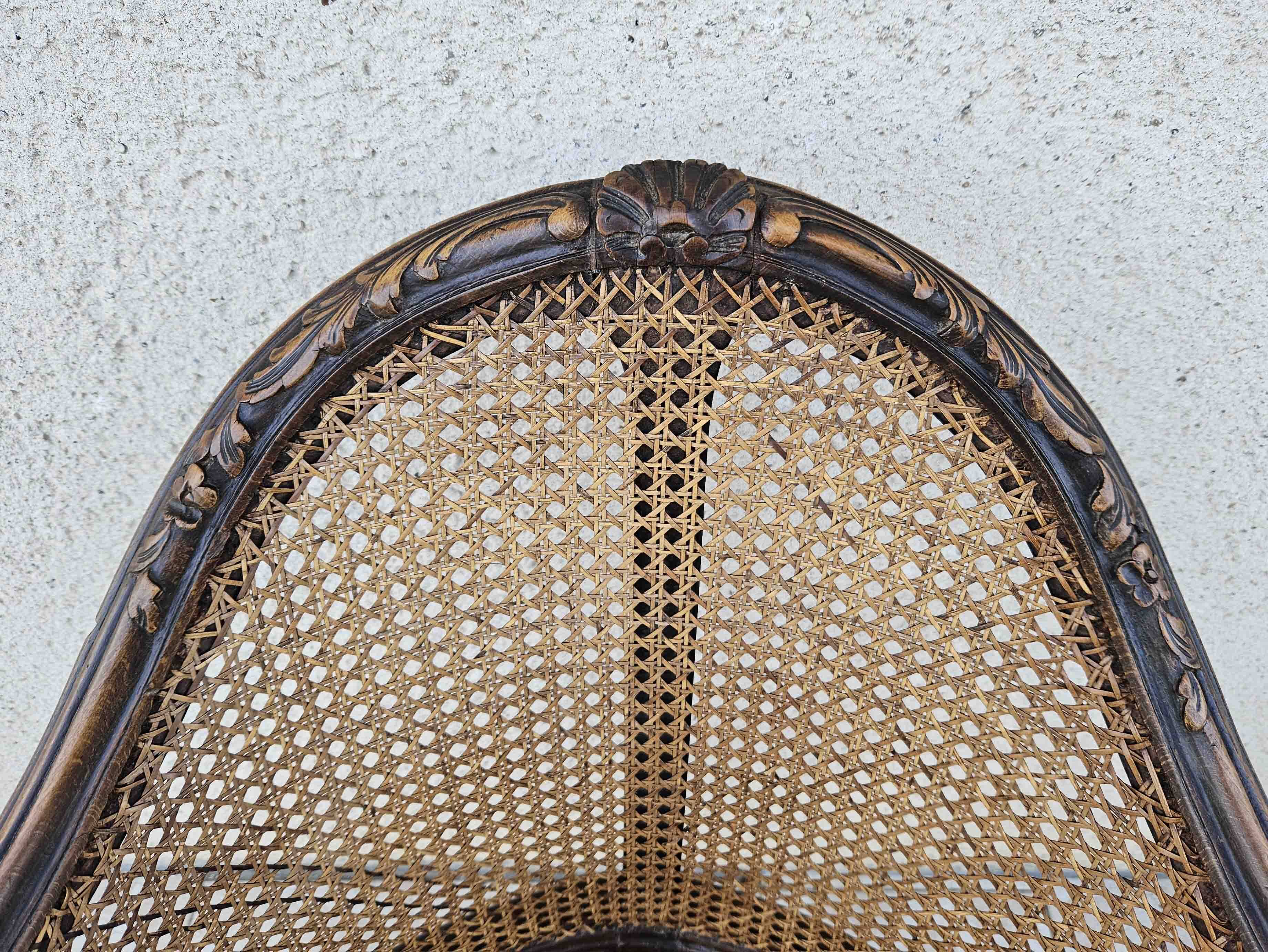 Louis xv office armchair, carved, cane, leather trimmed