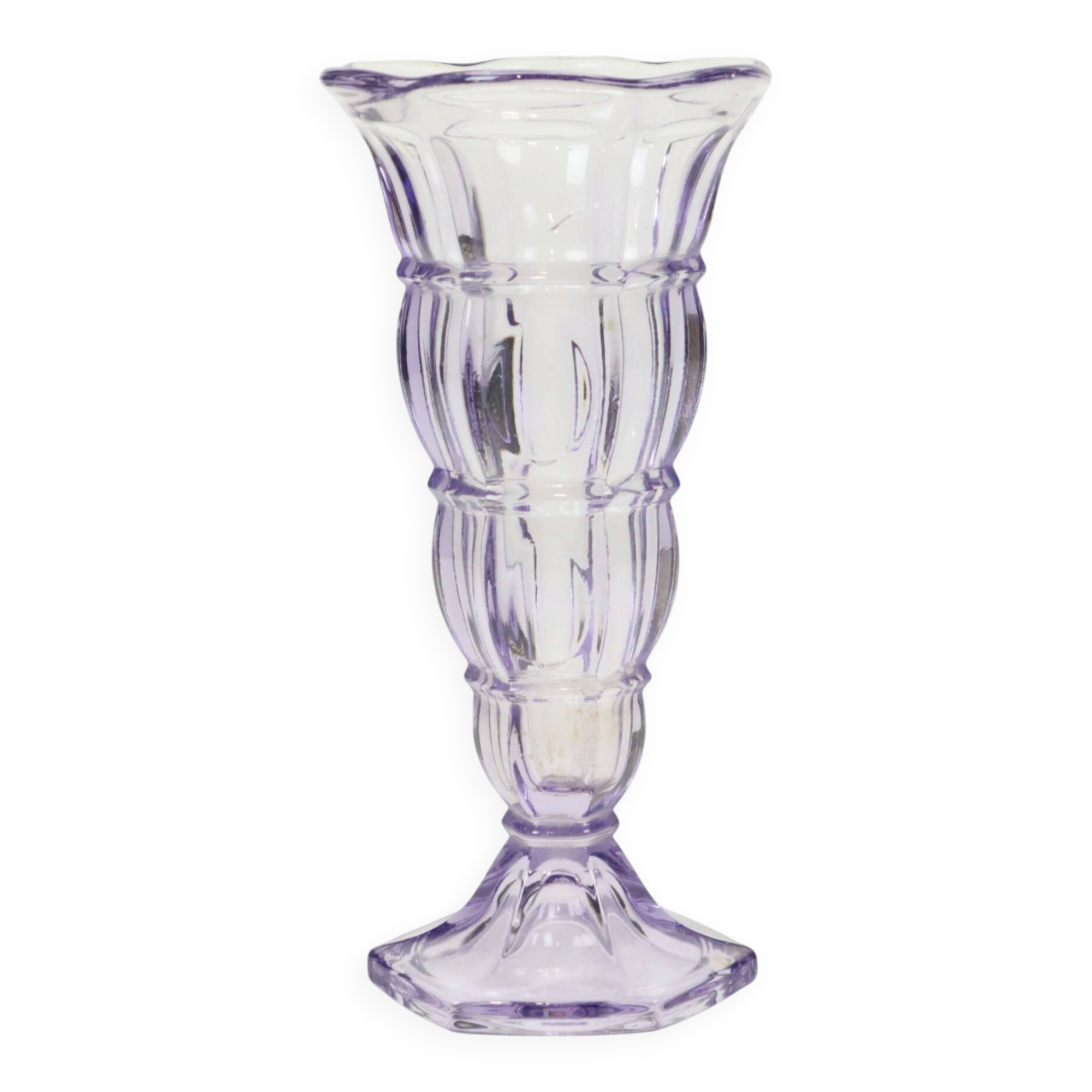 Purple Art Deco Vase Pressed Glass 1930s
