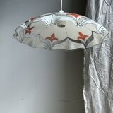 Small vintage chandelier in white and orange glass, geometric patterns D:43