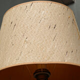 Carved wooden lamp, fiber shade