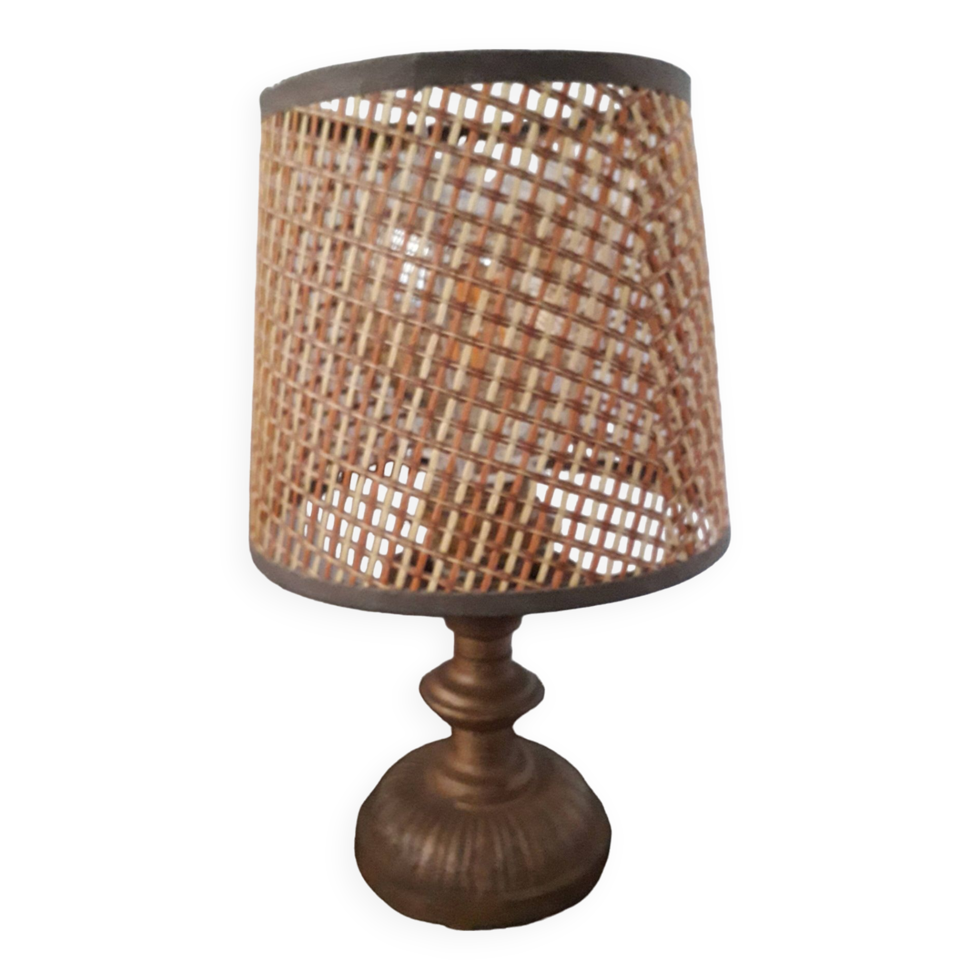 Vintage metal lamp with its caned lampshade