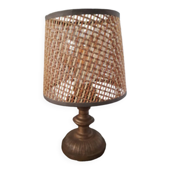 Vintage metal lamp with its caned lampshade