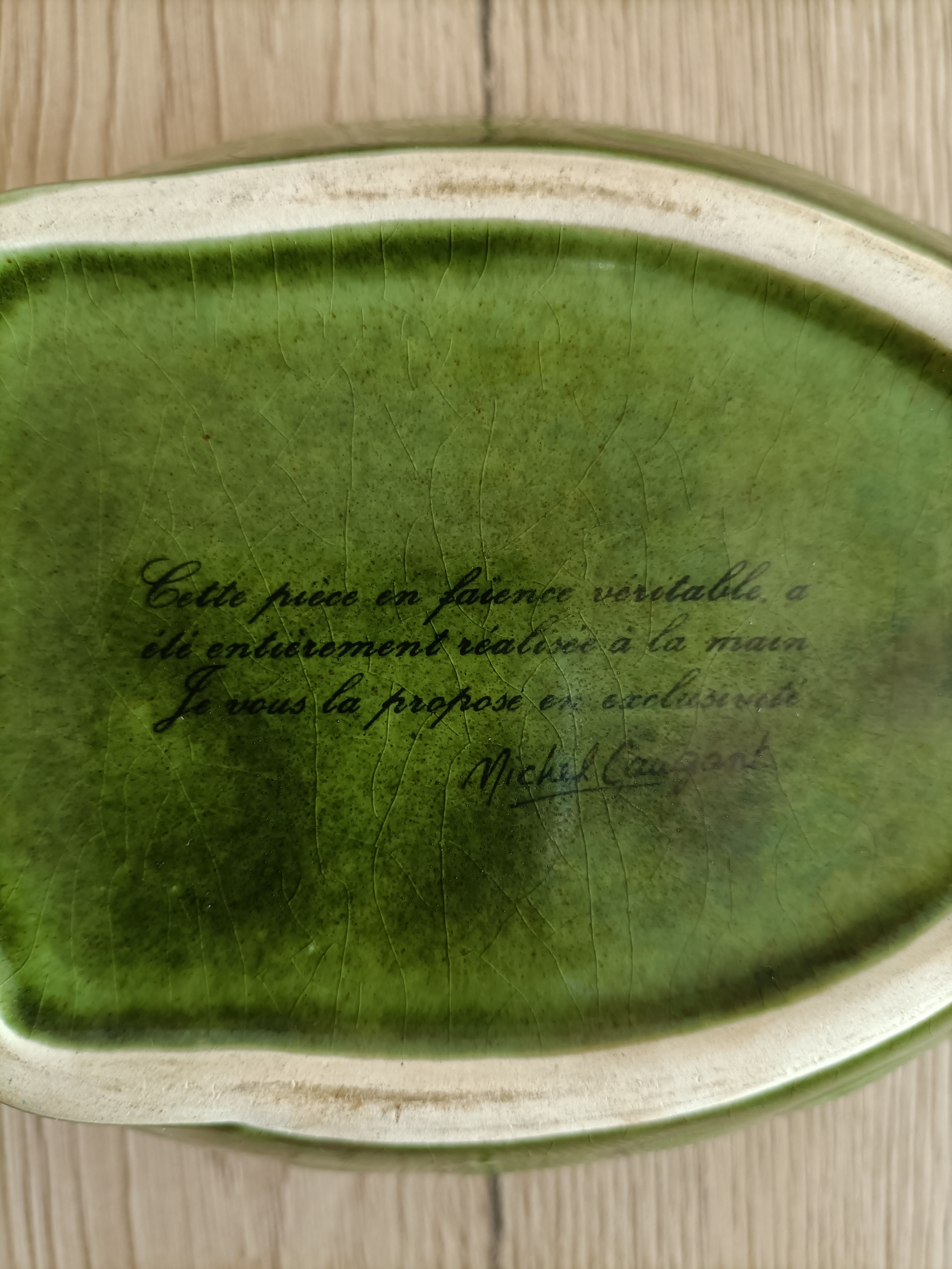 Old terrine duck Michel Caugant green ceramic