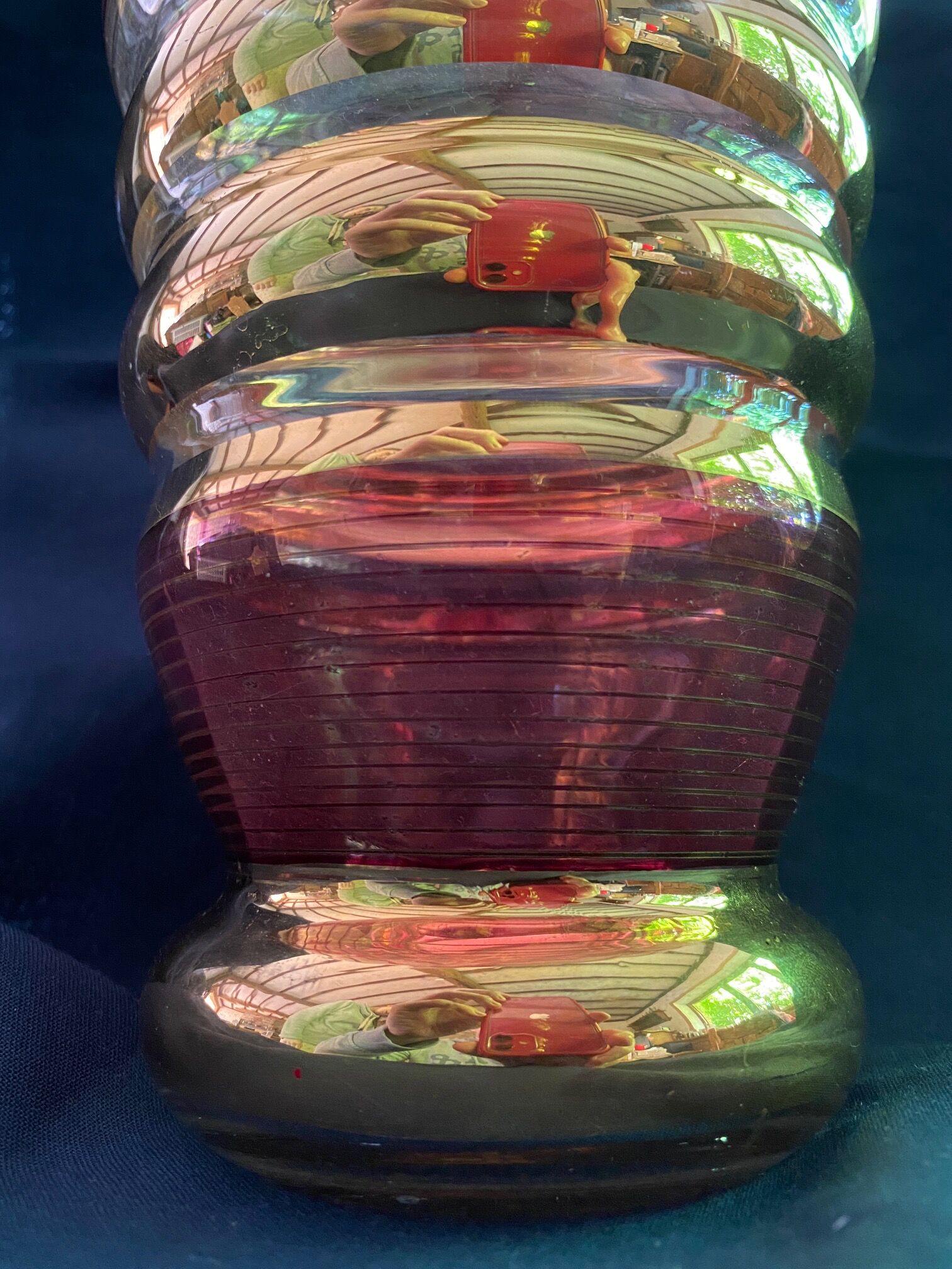 art deco vase in fuchsia & gold glass cira 1930 - belgian glassware (boom/doyen/laeken)