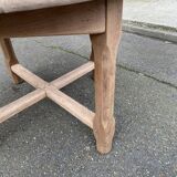 Renovated round extendable farmhouse dining table in solid oak 110-155cm.