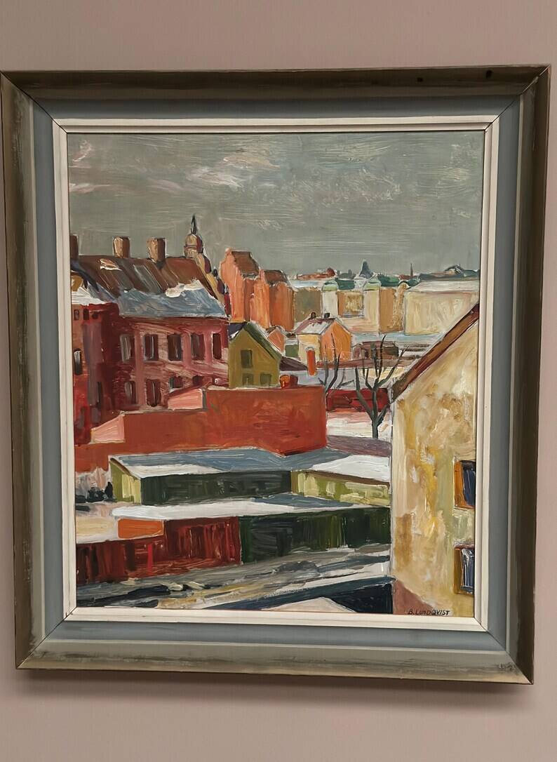 Swedish Oil on Panel“Landscape” by Bertil Lundqvist , Vintage & Framed