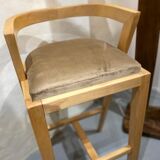 Wooden stool, beige velvet