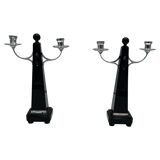 Art Deco Candlesticks in Black Lacquer, Oak & Nickel, Netherlands, 1930s, Set of 2