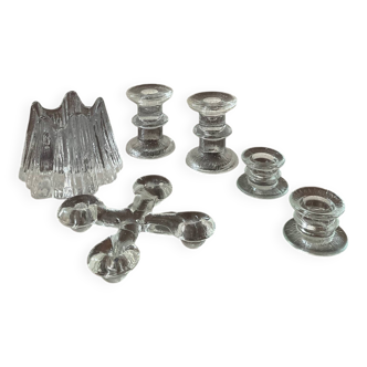 Series 6 vintage candlesticks pressed molded glass paste