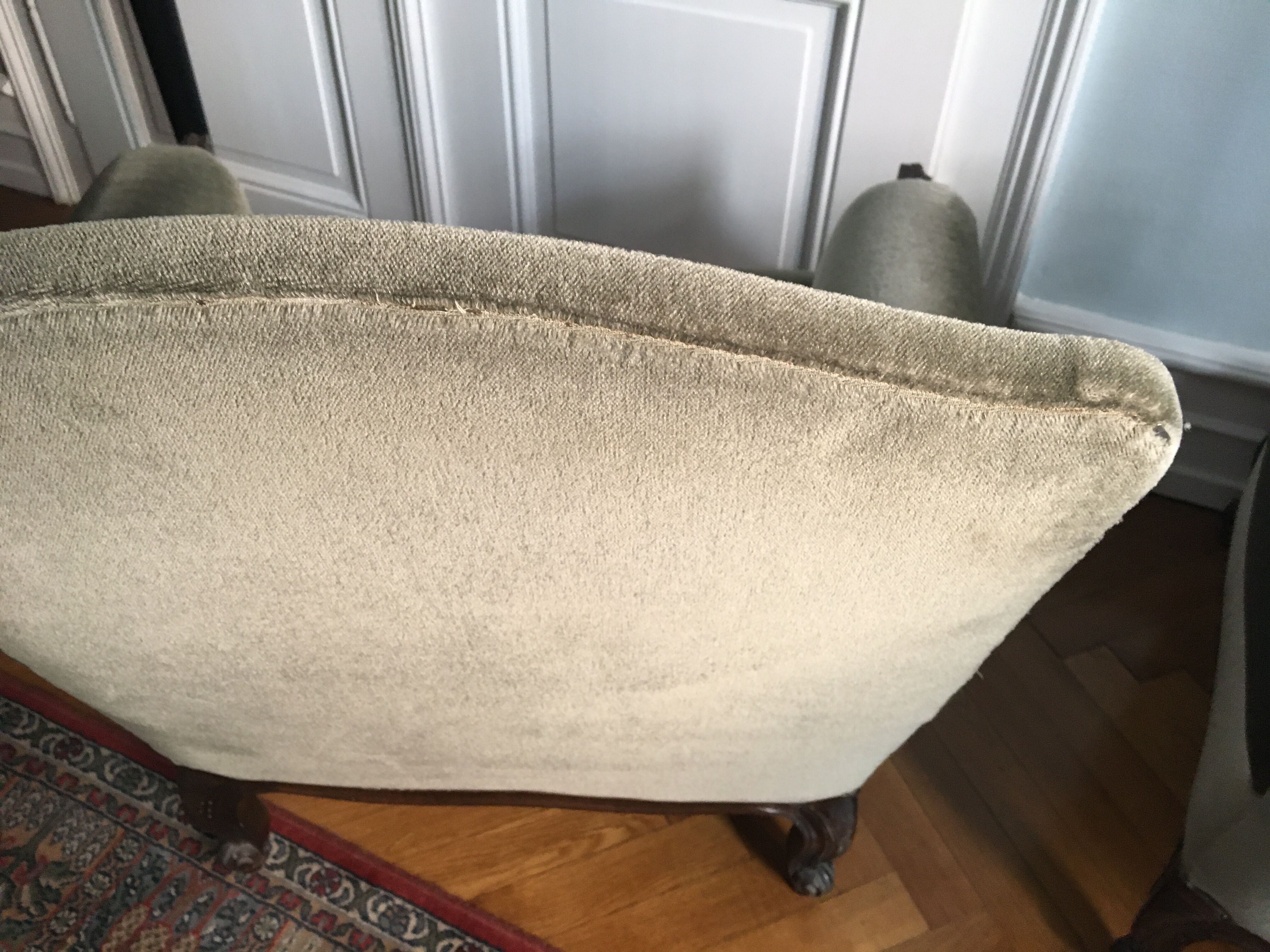 Pair of 2 khaki green velvet armchairs