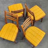 Suite of 4 Czech chairs wood and fabric Yellow "Univerzal" late 60