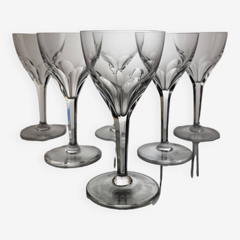 6 Val Saint Lambert crystal wine glasses model Nestor