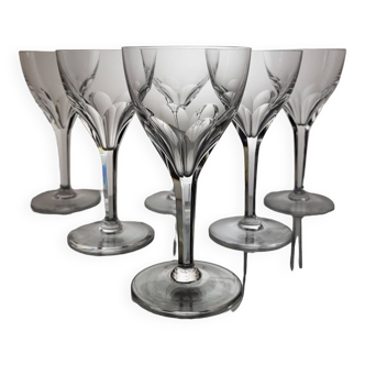 6 Verres à vin en cristal Val Saint Lambert modèle Nestor