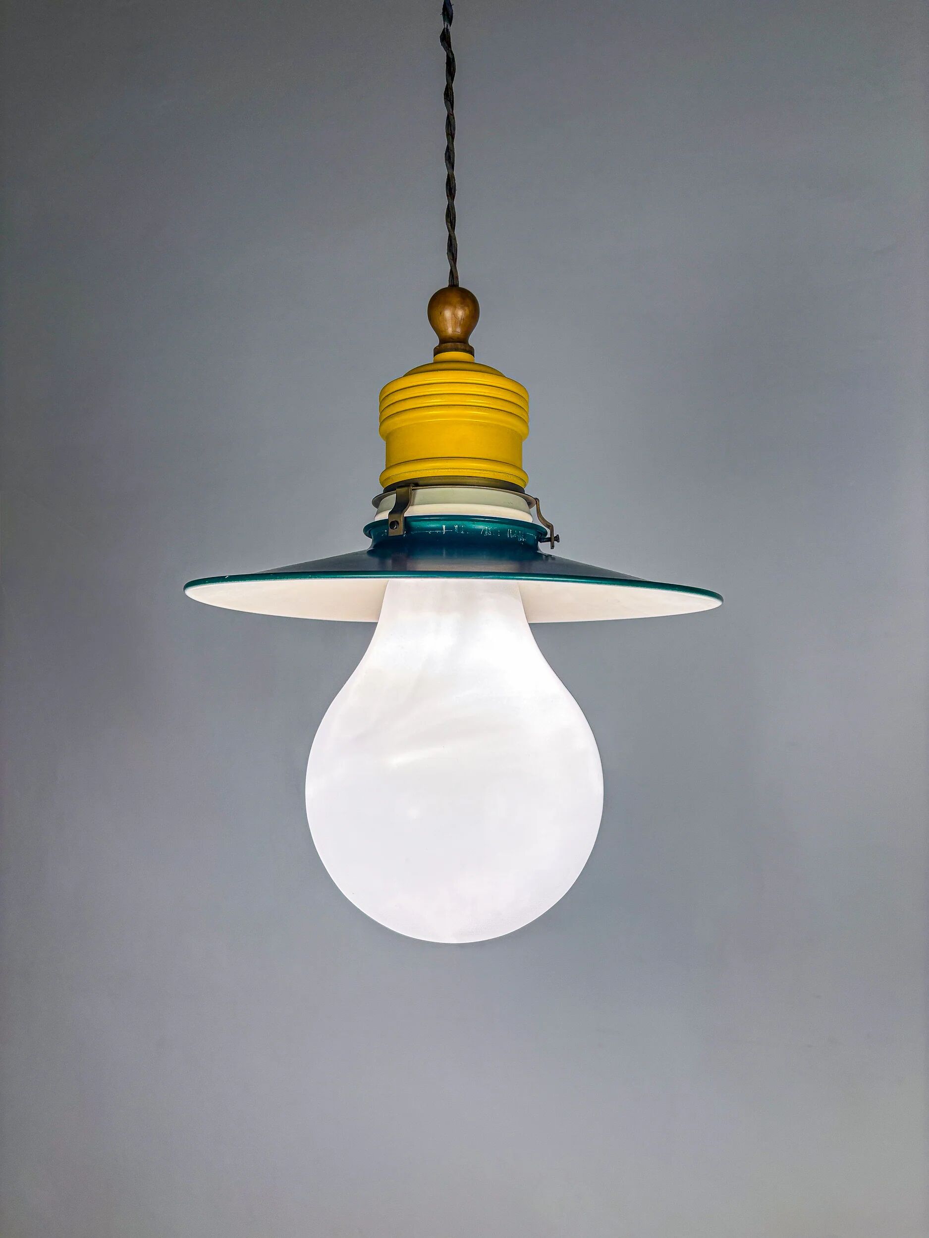 Metalarte XL "Bulb" ceiling pendant, white opaline glass, Spain, 1970s