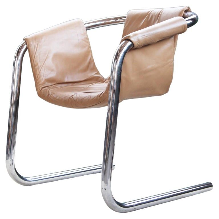 Vecta Zermatt chrome armchair in beige leather, 1970s