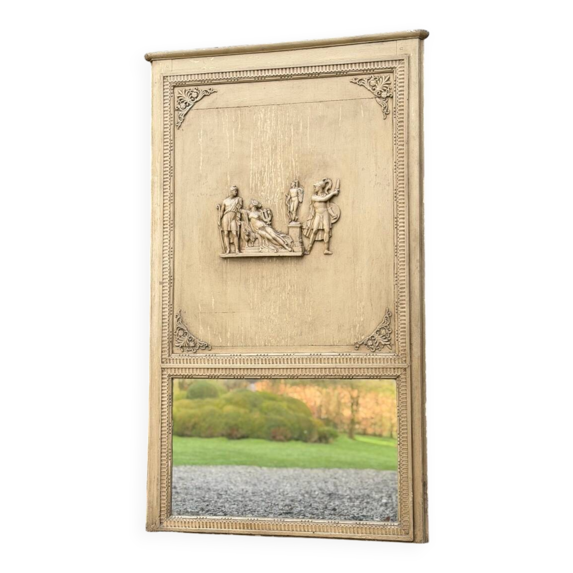 Directoire mirror or overmantel, stuccoed and painted wood, early 19th century.