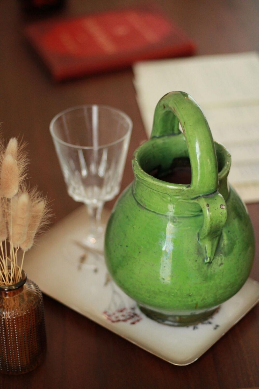 Old ceramic enamelled pitcher vase