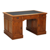 Antique writing desk in oak and leather, 3 drawers, Italy, 19th century.