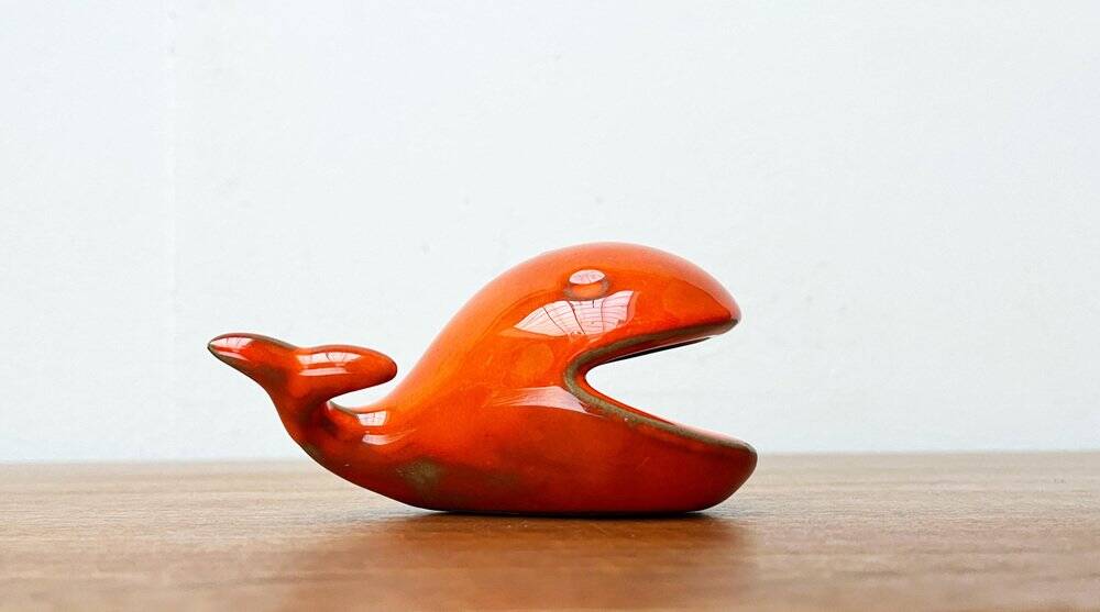 Whale Figurine Ashtray in Ceramic by Ceramica D'Arte, Salerno, Italy, 1970s