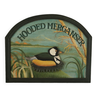 Tableau panneau bois peint canard haut relief vintage