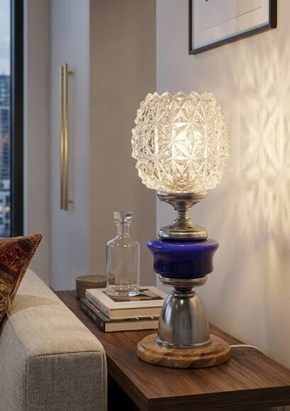 Mid Century lamp made of crystal, onyx, and marble.