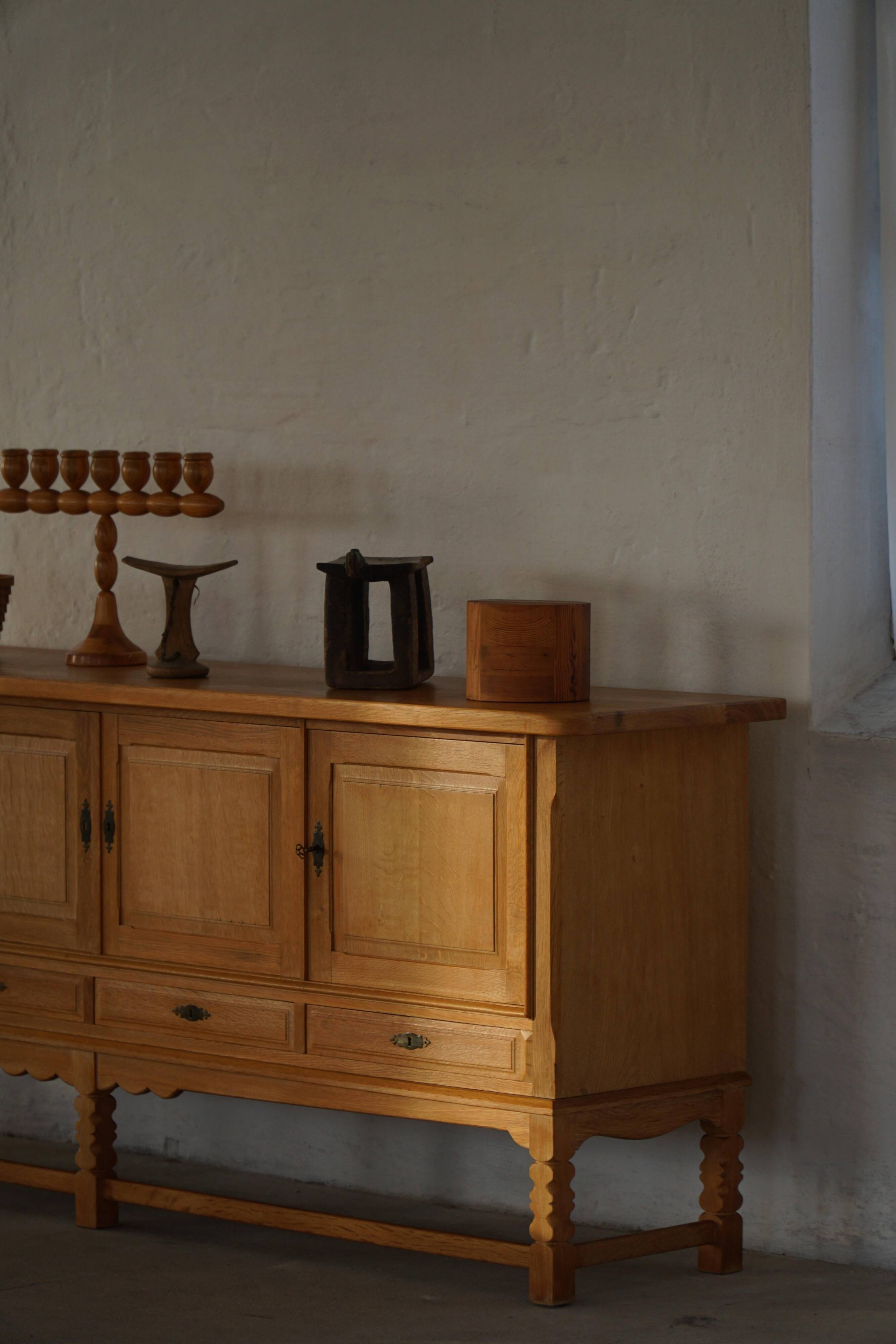 Brutalist Mid-Century Danish Buffet in Oak, Henning Kjærnulf, 1960s
