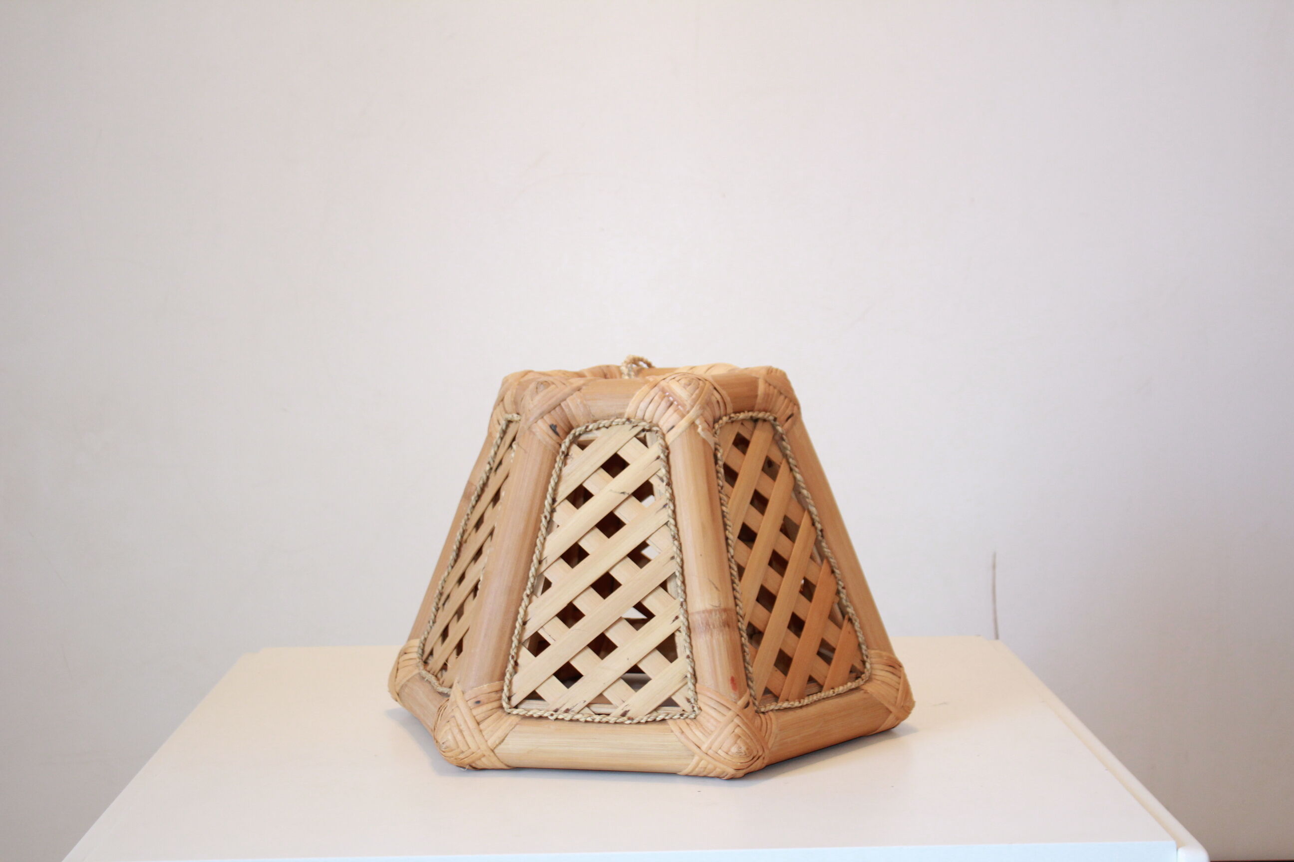 1970 vintage bamboo and wood pendant lamp