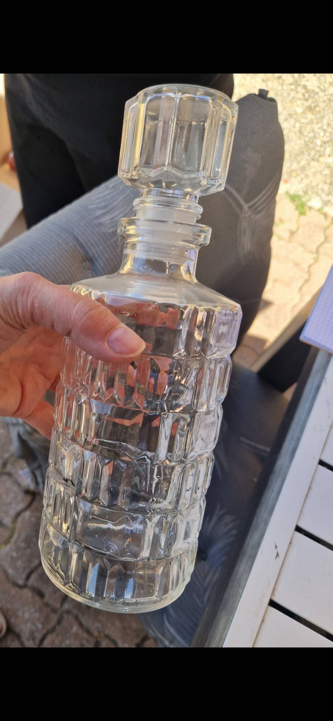 Bouteille flacon carafe avec bouchon verre ciselé epais