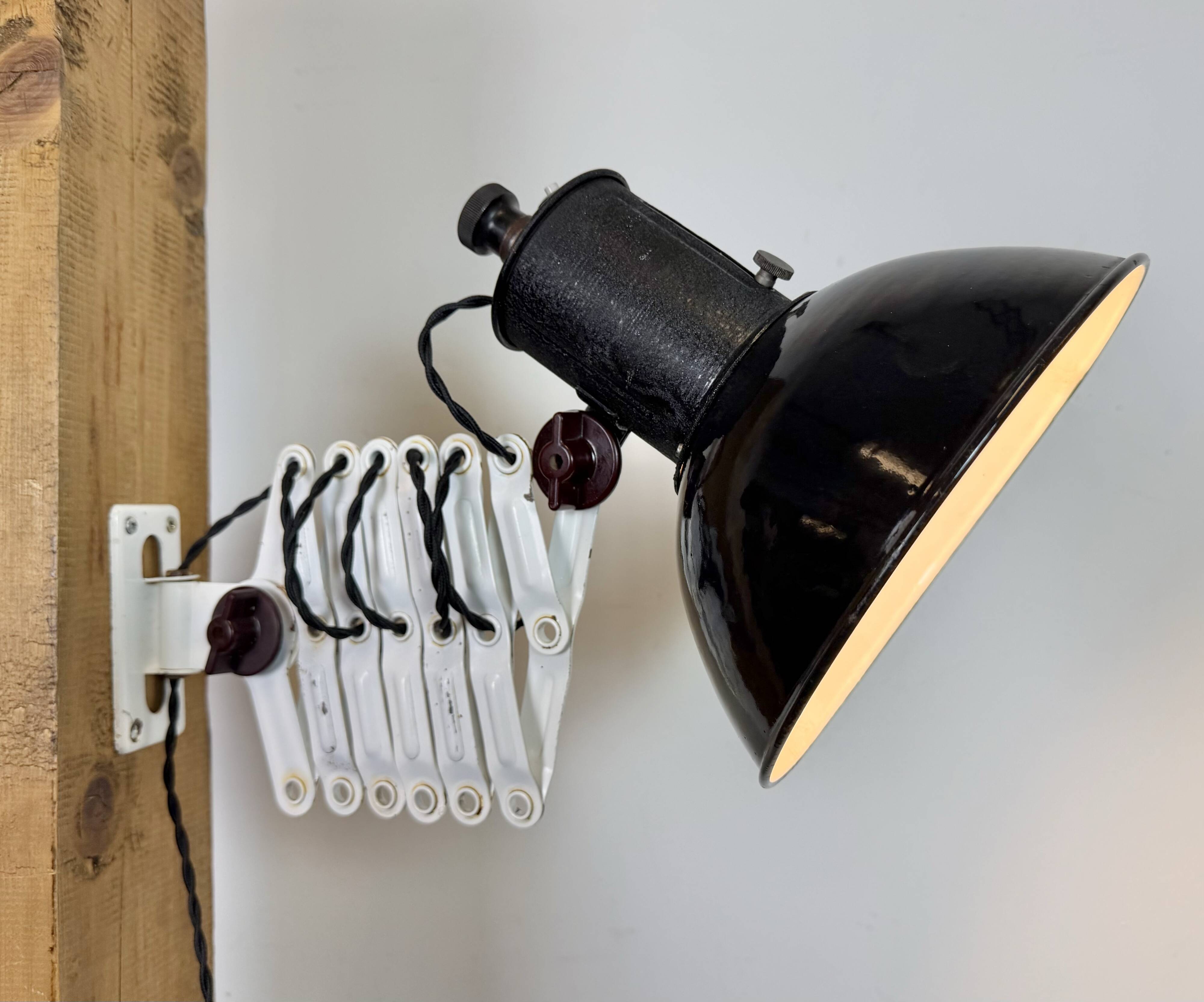 Industrial Black Enamel Scissor Wall Lamp, 1950s
