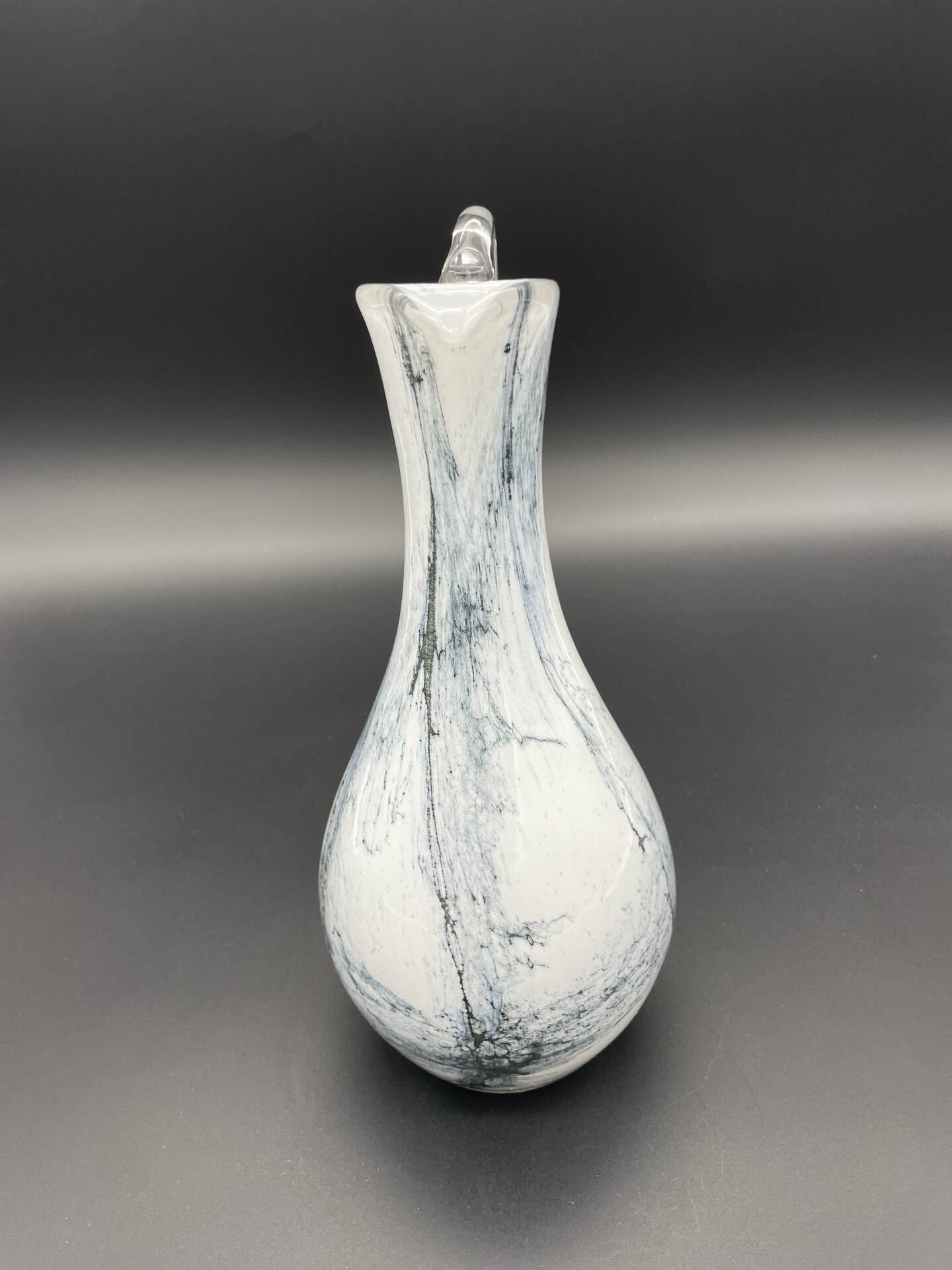 Pichet vintage en verre soufflé blanc et gris, style Murano