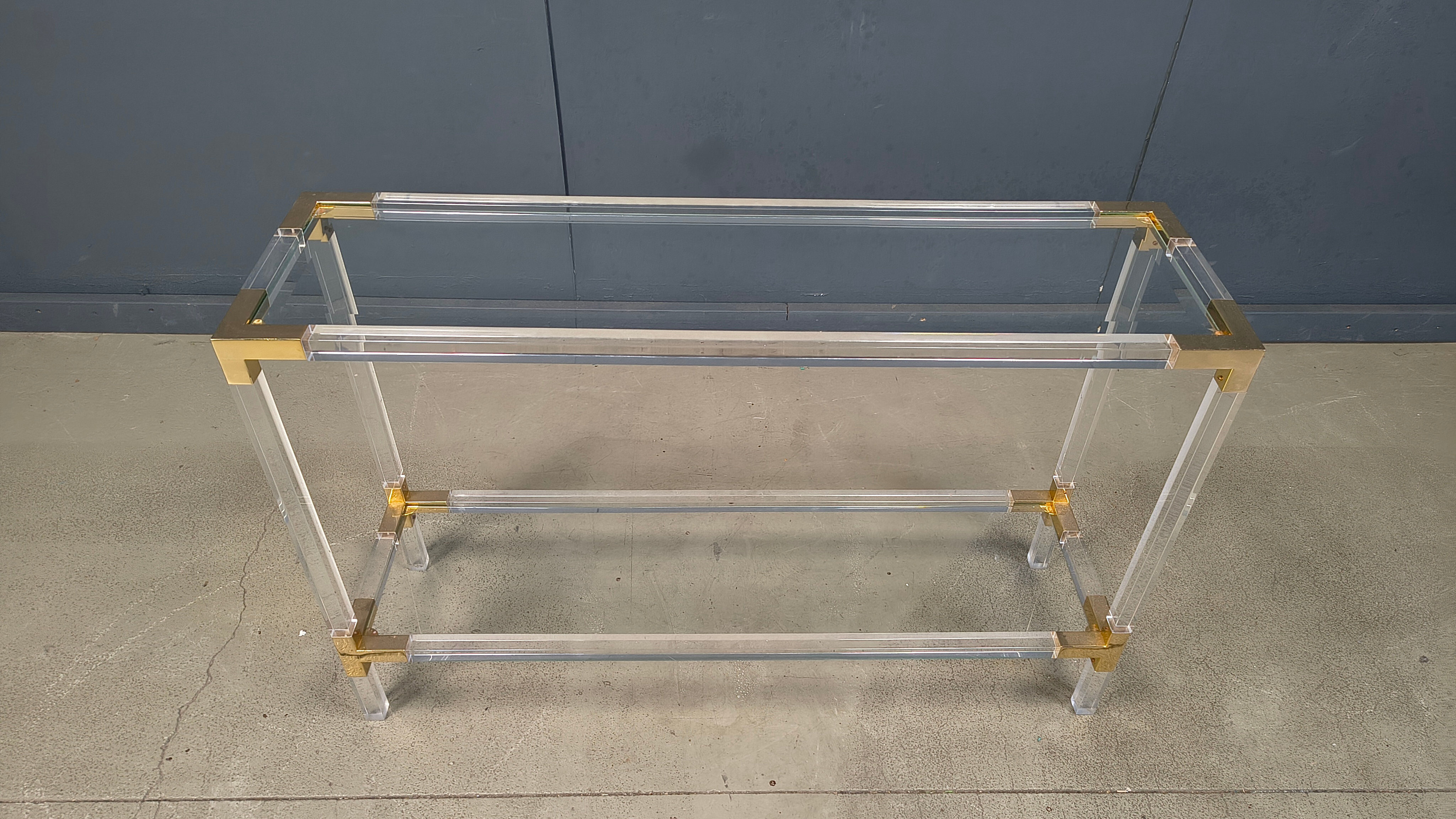 Brass and lucite console table, 1970s