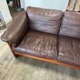 Scandinavian bench in solid teak and leather 1970