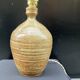 XXL Vintage Lamp Base in Beige Brown Stoneware with Raffia Lampshade 1970