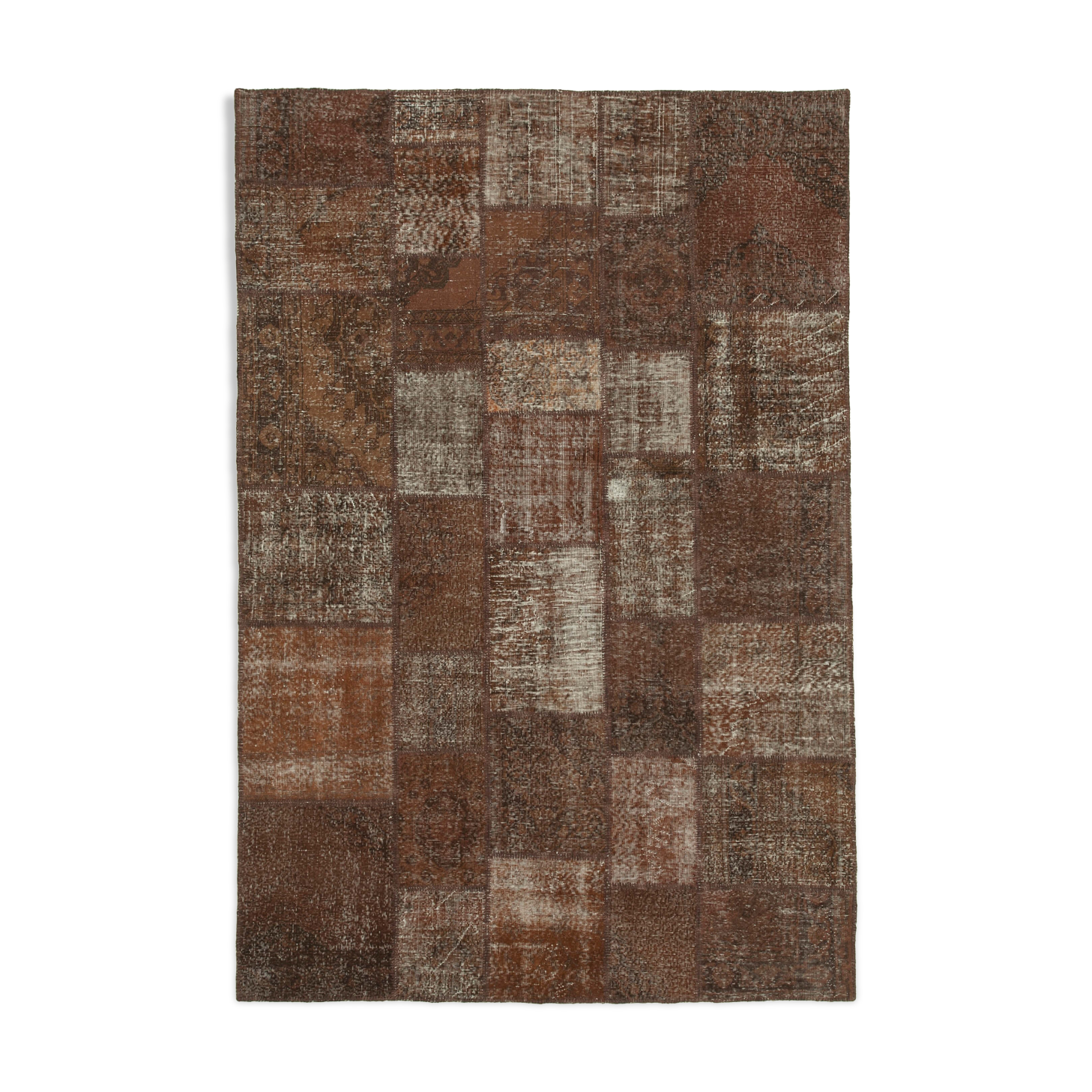 Handwoven anatolian contemporary 204 cm x 302 cm brown patchwork rug