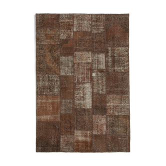 Handwoven anatolian contemporary 204 cm x 302 cm brown patchwork rug