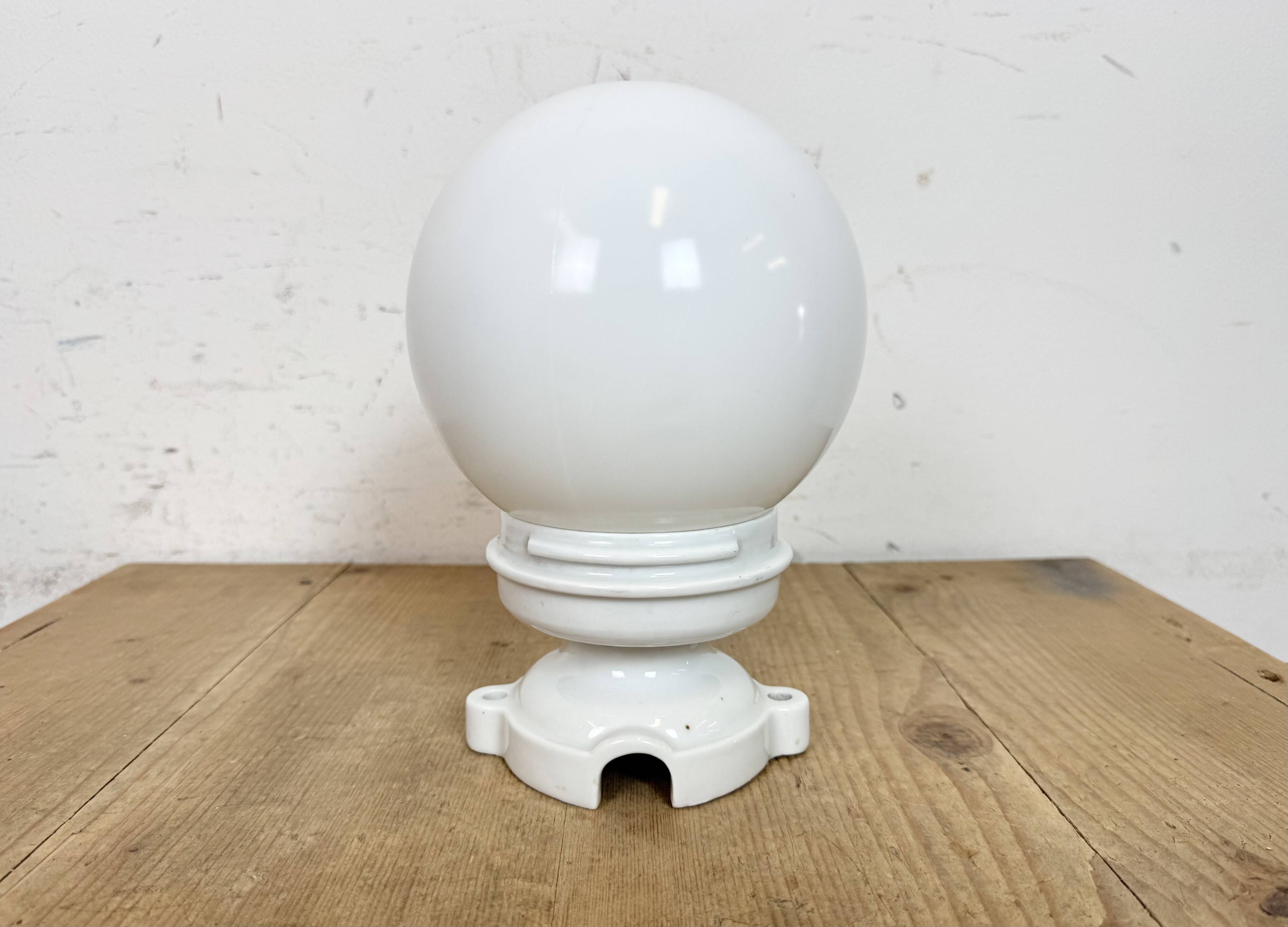 Vintage Porcelain Ceiling Light with Milk Glass , 1950s