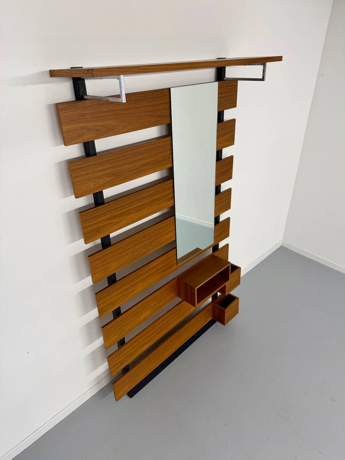 Scandinavian design teak wall unit with entrance door from the 70s