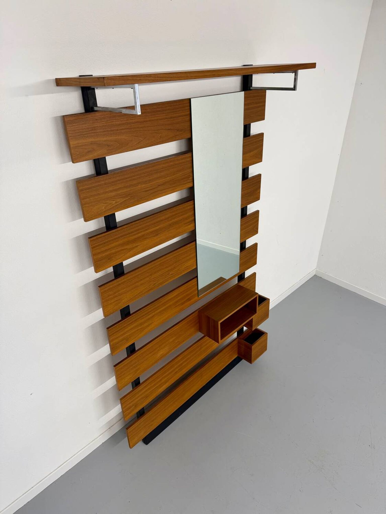 Scandinavian design teak wall unit with entrance door from the 70s