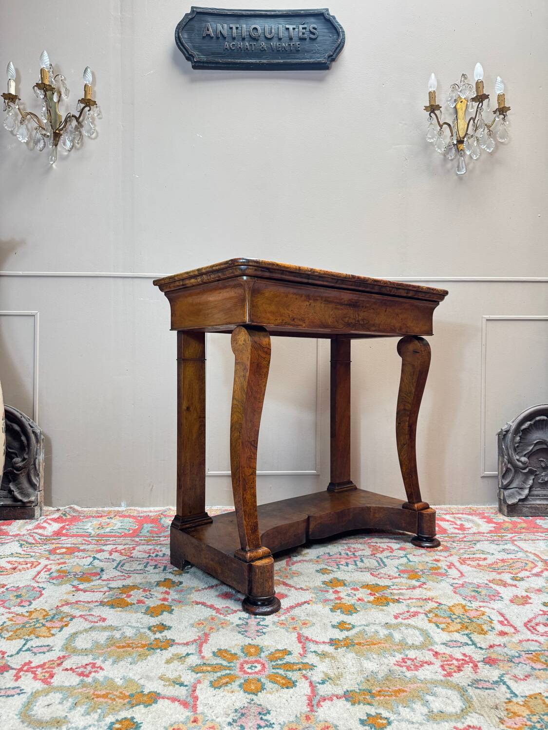 Console in flamed walnut from the louis philippe period, 19th century