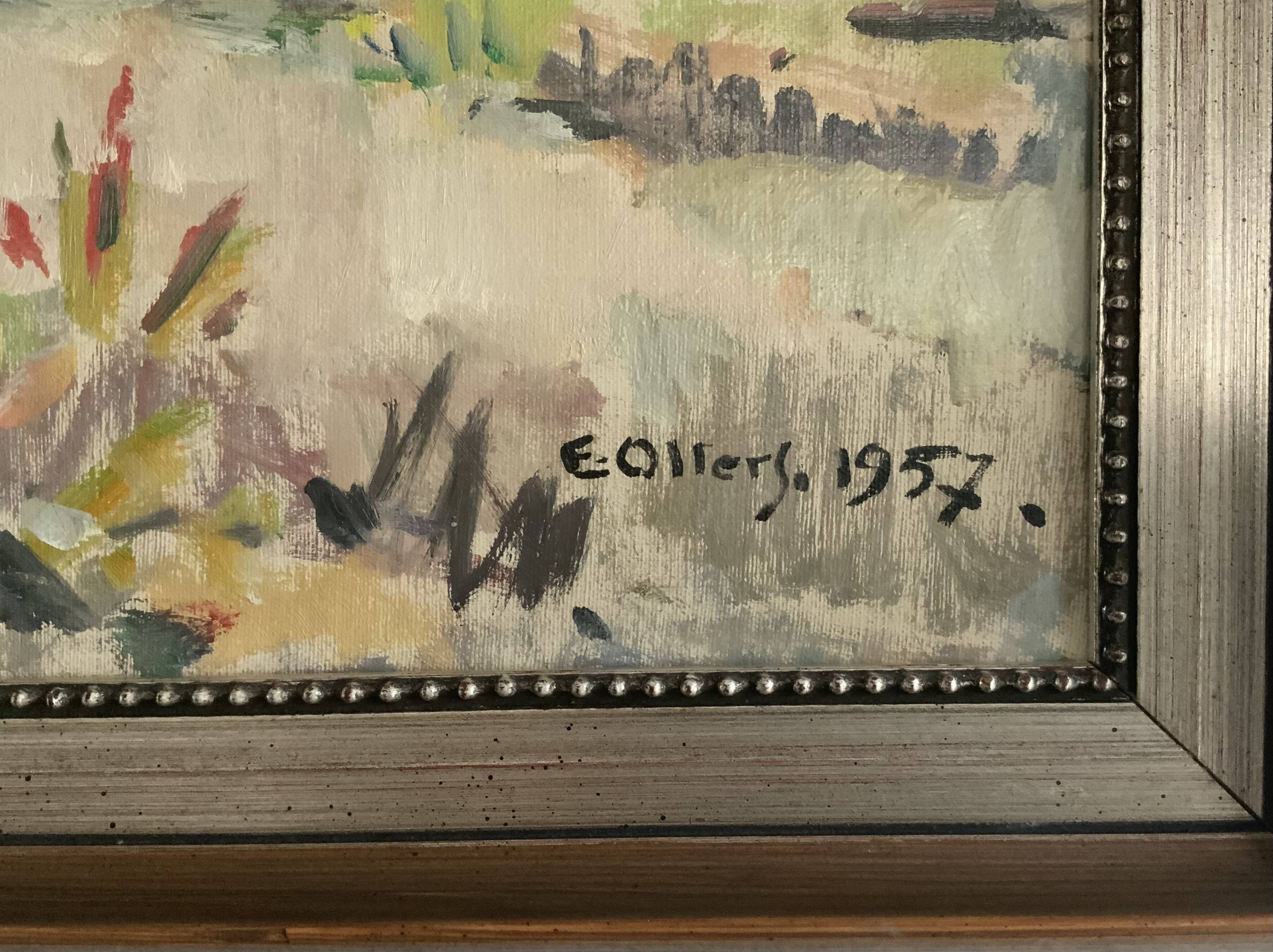 Vintage Impressionist Sea Scape Oil on Canvas Signed E.Ollers (1888-1959) Framed