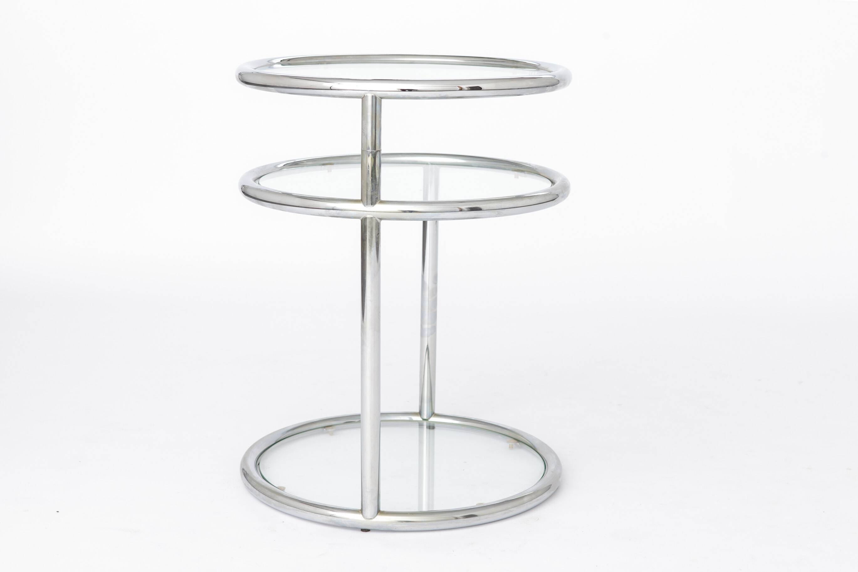 Table d'appoint vintage en chrome et verre, Allemagne années 1970, style mid-century moderne ronde.