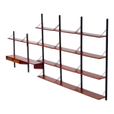 Mid century bookcase wall unit shelving system in teak with writing desk workstation, 1960s
