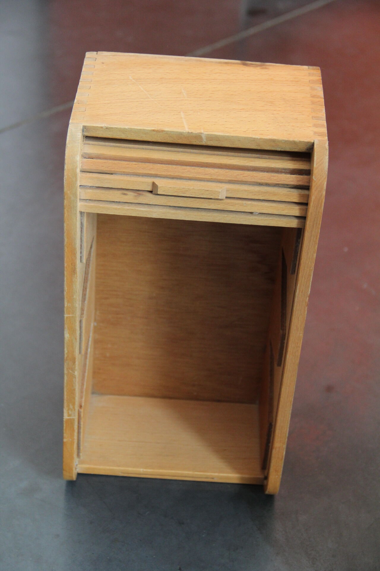 Old card box with drop-down pane